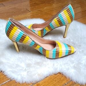 Krown Kouture Hand Crafted Shelby Pump Stripe Heels Size 8